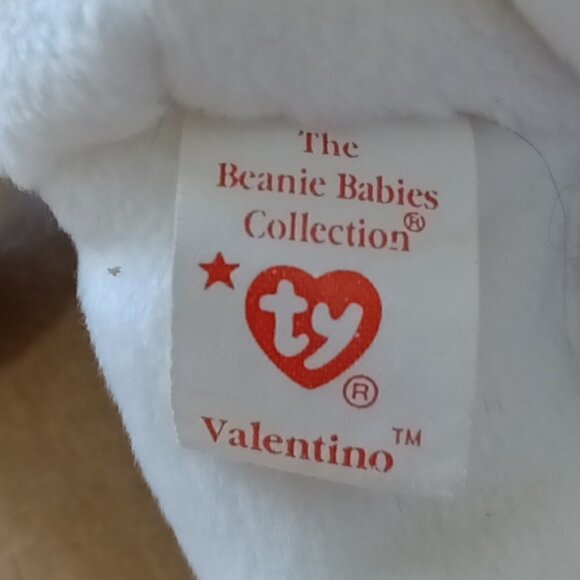 Beanie Baby Valentino white teddy bear with red heart LIKE NEW - Picture 11 of 12